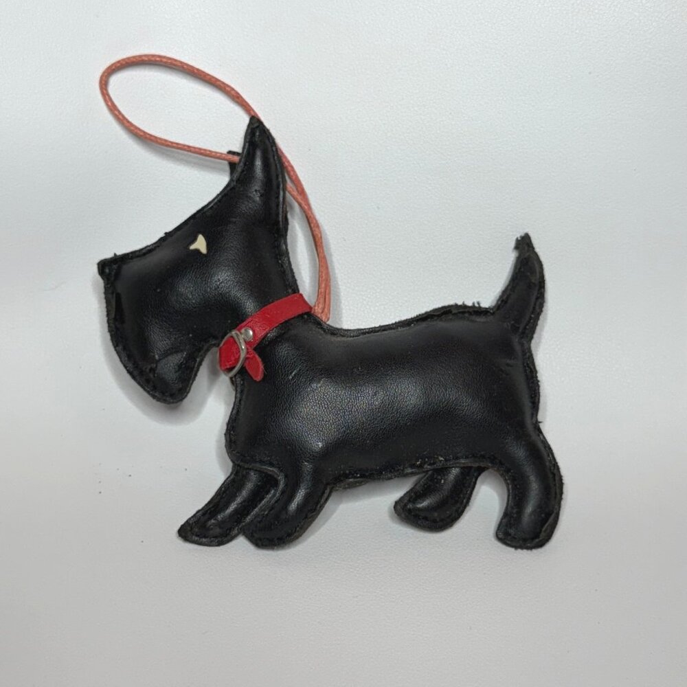 Black Faux-Leather Scottie Dog Scottish Terrier Christmas Ornament